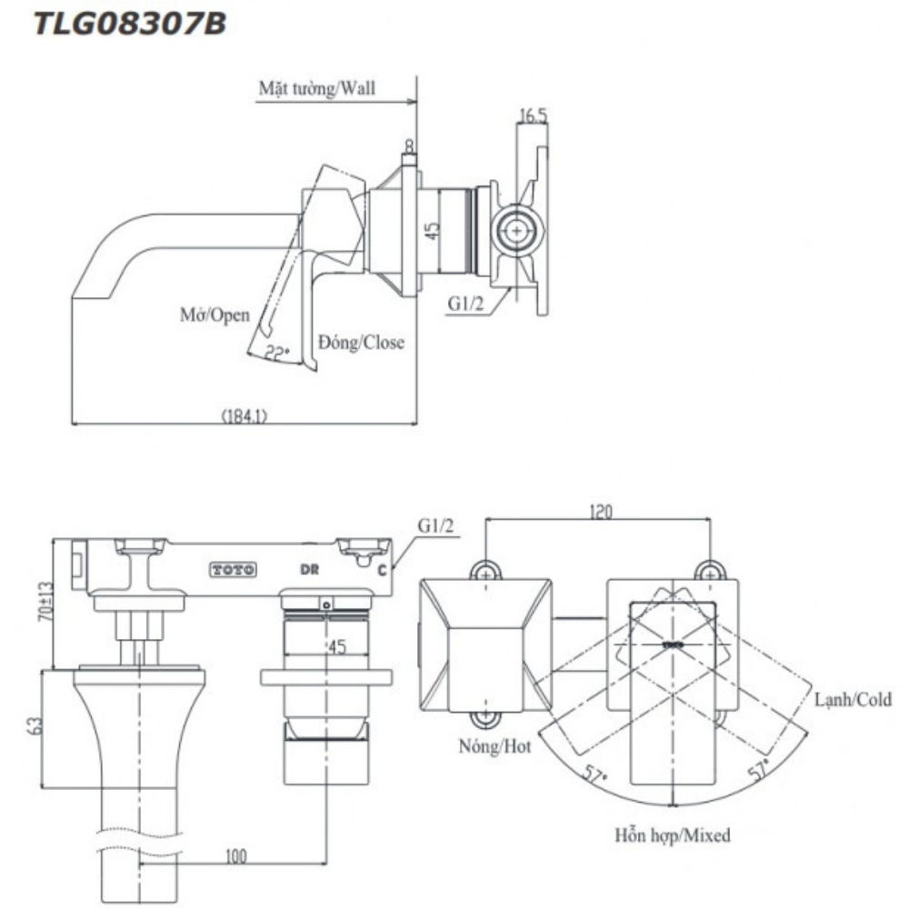 Vòi chậu gắn tường TOTO TLG08307BA (mã cũ TLG08307B)