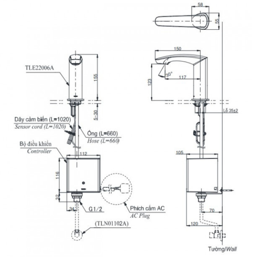 Vòi cảm ứng lavabo TOTO TLE22006A
