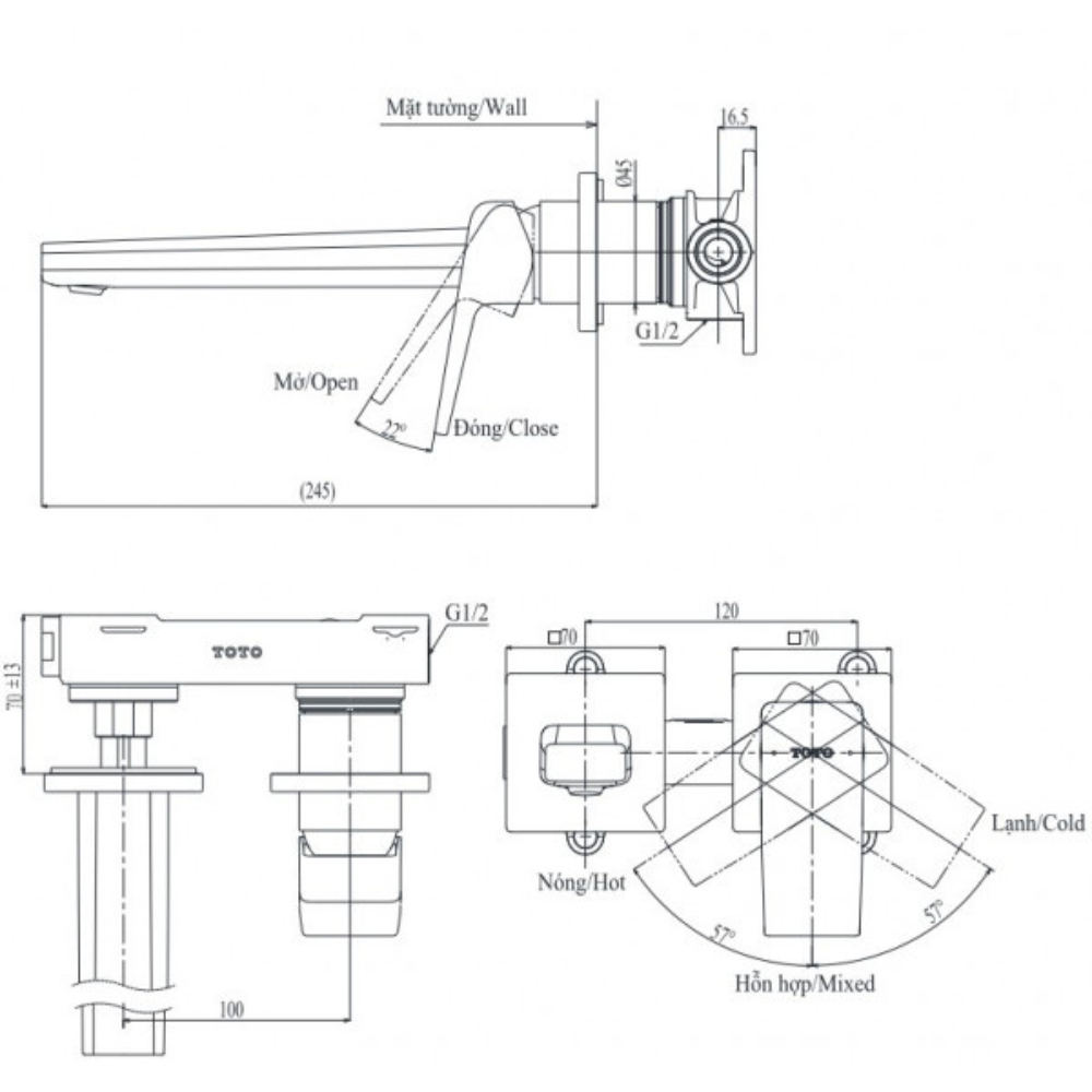 Vòi chậu gắn tường TOTO TLG10308BB (Mã cũ TLG10308B)