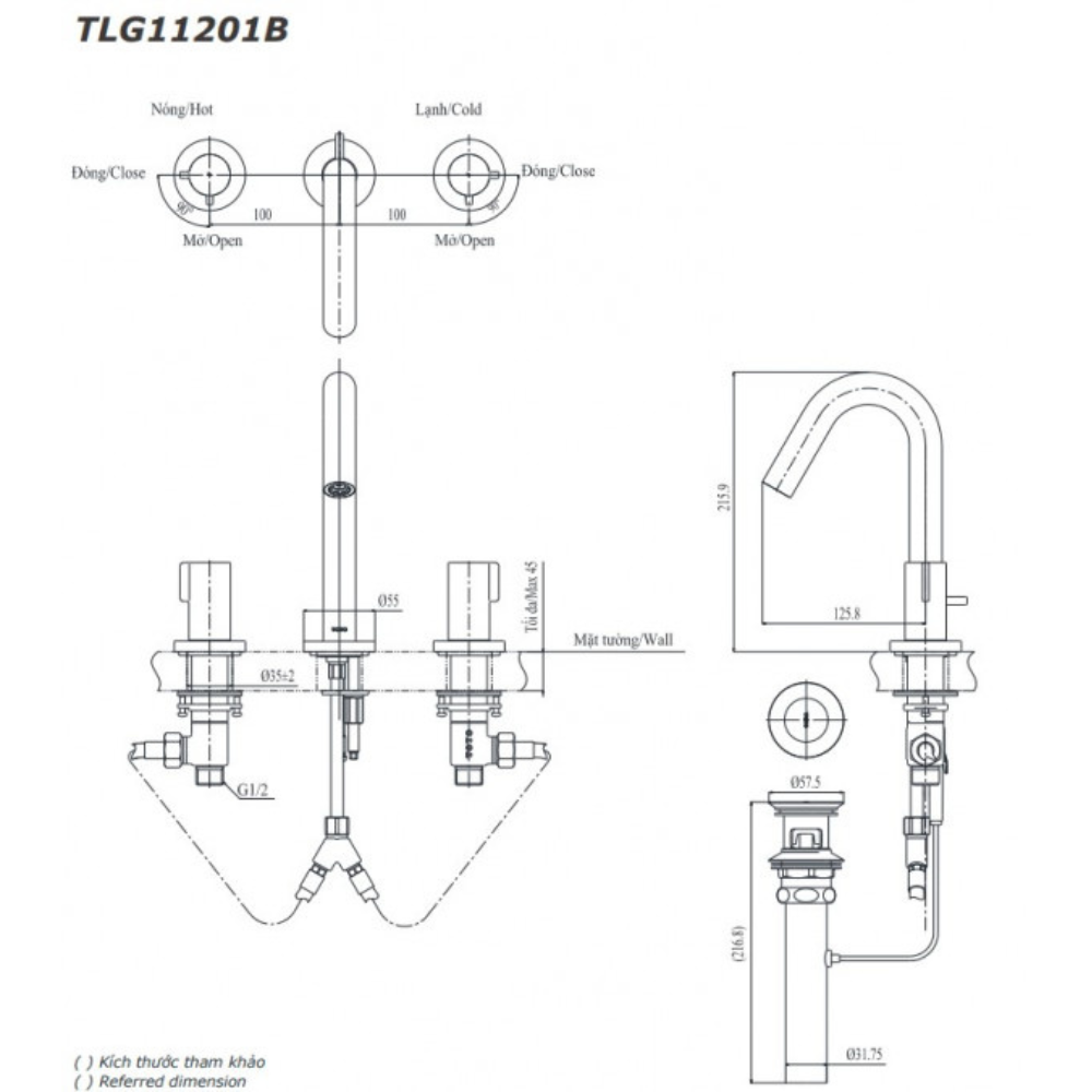 Vòi lavabo 3 lỗ TOTO TLG11201B