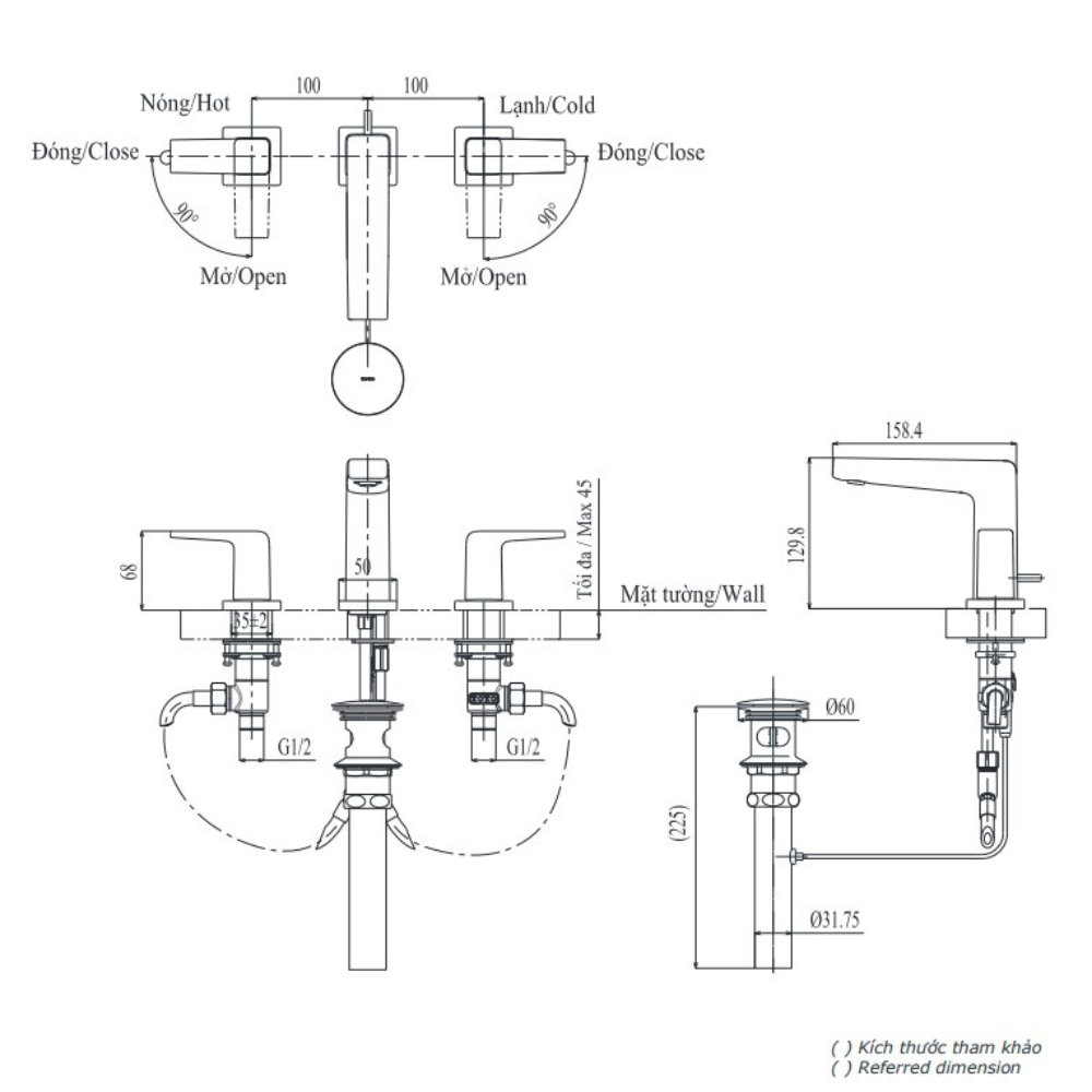 Vòi lavabo 3 lỗ TOTO TLG10201B