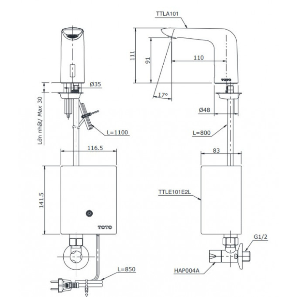 Vòi cảm ứng TOTO TTLA101/TTLE101E2L/HAP004A