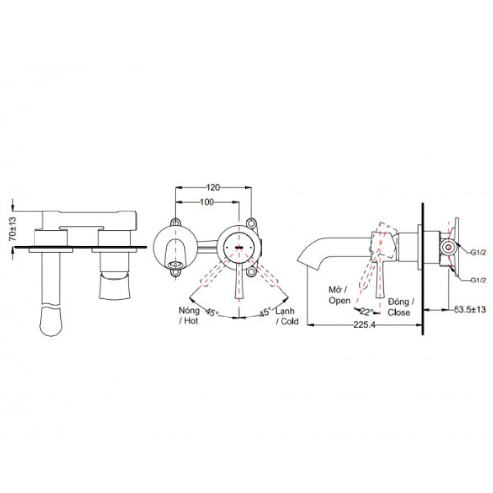Vòi chậu gắn tường TOTO TLS02308B (Vòi dài)