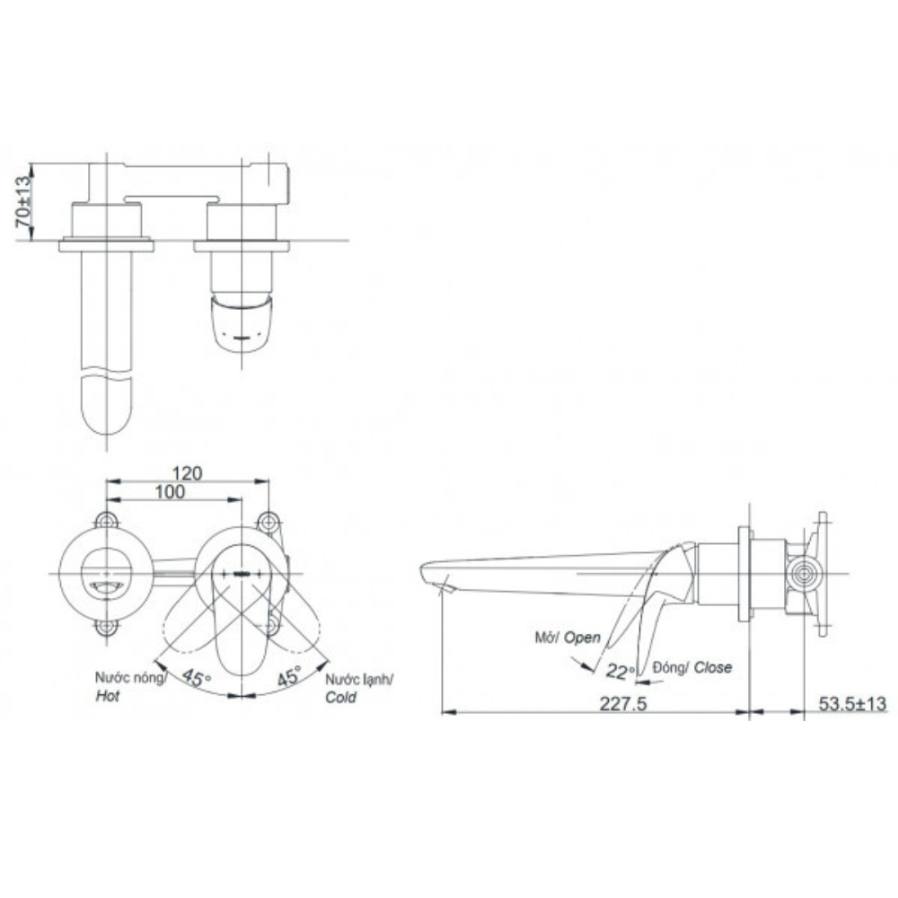 Vòi chậu gắn tường TOTO TLS03308B (Vòi dài)