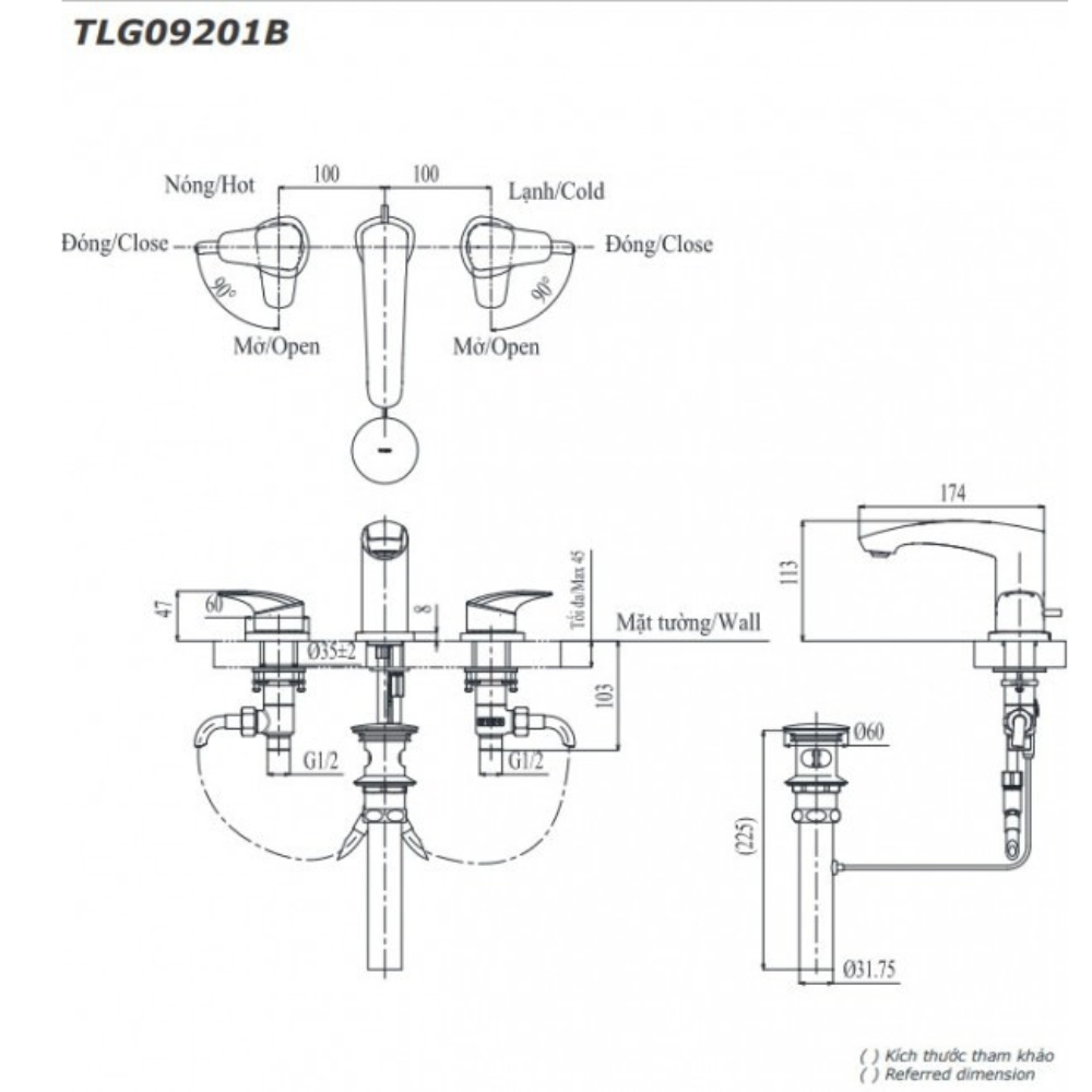 Vòi lavabo 3 lỗ TOTO TLG09201BA (Mã cũ TLG09201B)