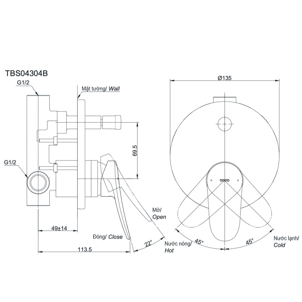 Van điều chỉnh nóng lạnh TOTO TBS04304B