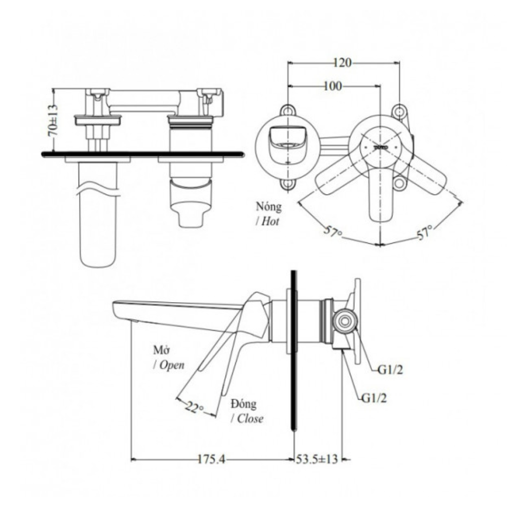 Vòi chậu gắn tường TOTO TLG03307B (Vòi ngắn)