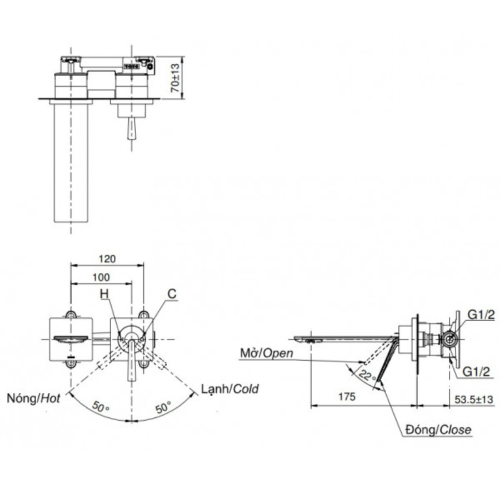Vòi chậu gắn tường TOTO TLP02309BA (Mã cũ TLP02309B)
