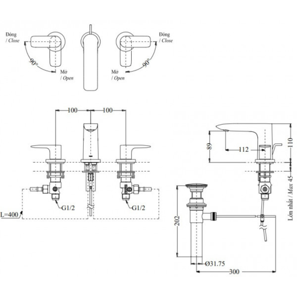 Vòi lavabo 3 lỗ TOTO TLG04201BA
