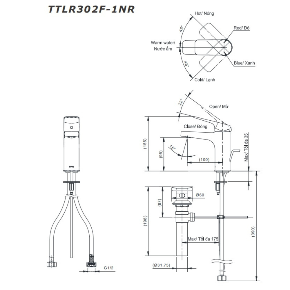 Vòi rửa mặt lavabo TOTO TTLR302F-1NR