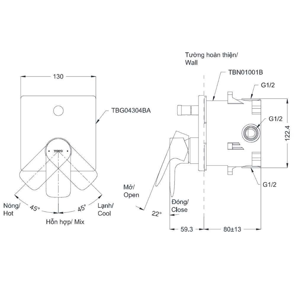Van điều chỉnh nóng lạnh TOTO TBG04304BA/TBN01001B