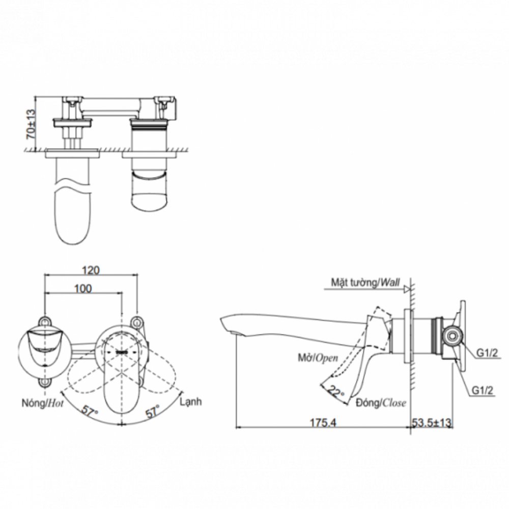 Vòi chậu gắn tường TOTO TLG01311BB (TLG01311B)