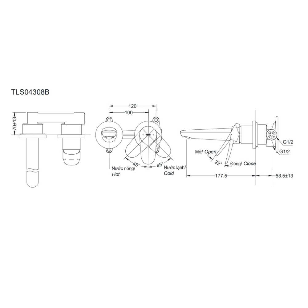 Vòi chậu gắn tường TOTO TLS04308B (Vòi ngắn)