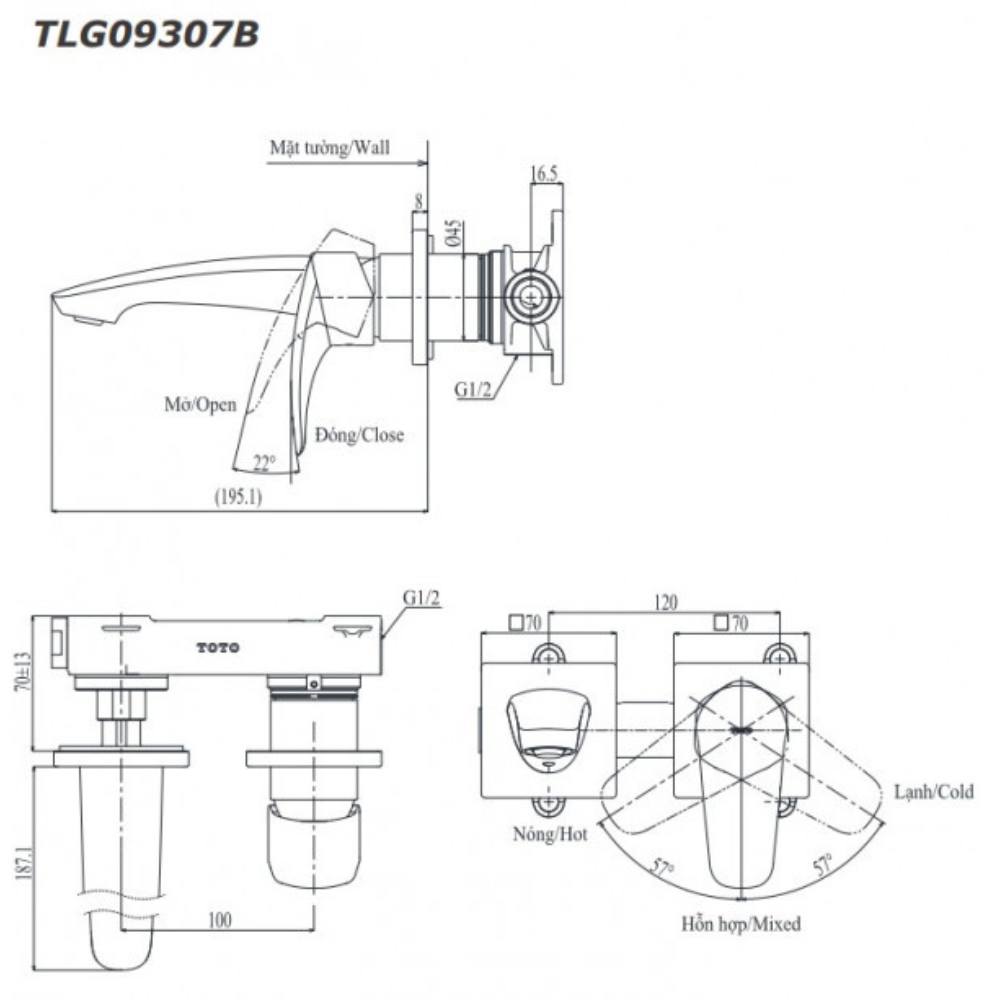 Vòi chậu gắn tường TOTO TLG09307BB (Mã cũ TLG09307B)
