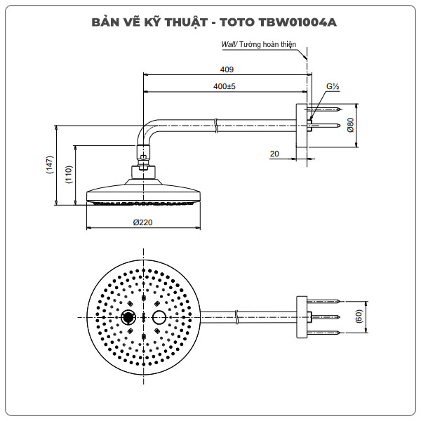 Bát sen gắn tường TOTO TBW01004A