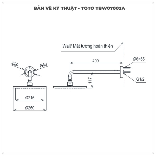 Bát sen gắn tường TOTO TBW07002A