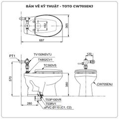 Bồn cầu đặt sàn TOTO CW705ENJ/TV150NSV7J/TX802CV1