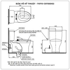 Bồn cầu nắp rửa cơ TOTO CS735DE2 (Nắp TCW07S)