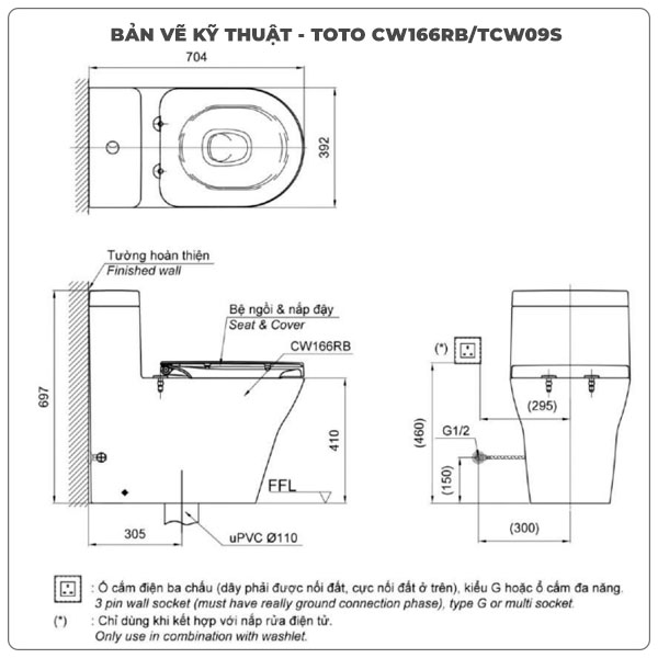 Bồn cầu nắp rửa cơ TOTO CW166RB/TCW09S