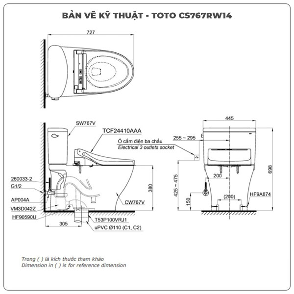 Bồn cầu nắp rửa điện tử TOTO CS767RW14
