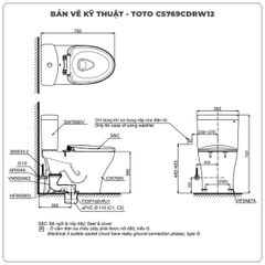 Bồn cầu nắp rửa điện tử TOTO CS769CDRW12