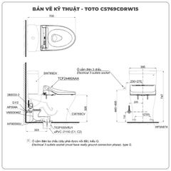 Bồn cầu nắp rửa điện tử TOTO CS769CDRW15