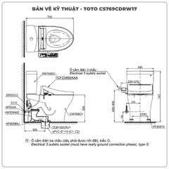 Bồn cầu nắp rửa điện tử TOTO CS769CDRW17