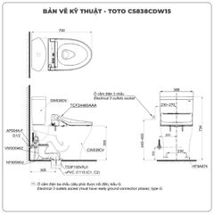 Bồn cầu nắp rửa điện tử TOTO CS838CDW15