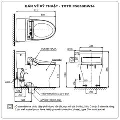 Bồn cầu nắp rửa điện tử TOTO CS838DW14