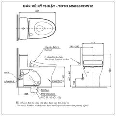 Bồn cầu nắp rửa điện tử TOTO MS855CDW12