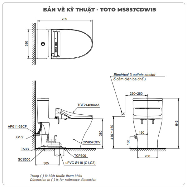 Bồn cầu nắp rửa điện tử TOTO MS857CDW15