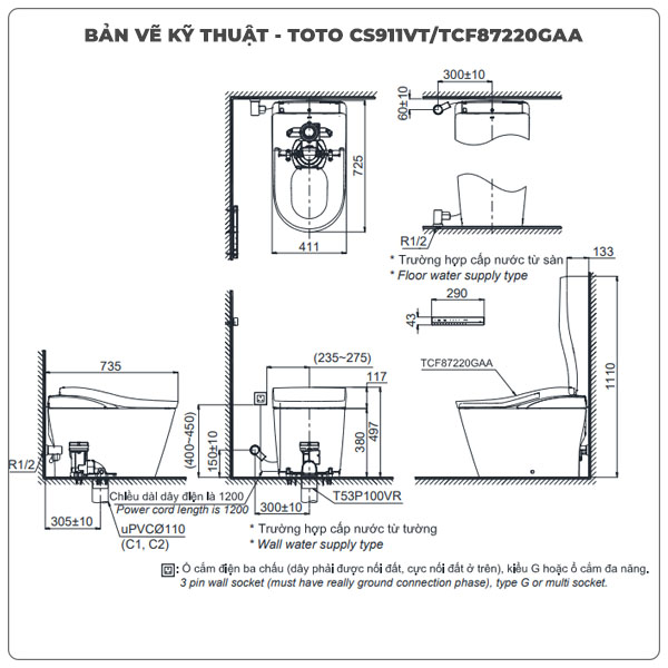 Bồn cầu NEOREST LS TOTO CS911VT/TCF87220GAA/T53P100VR
