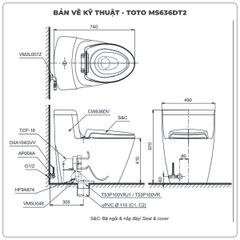 Bồn cầu 1 khối TOTO MS636DT2 (Nắp TC393VS)