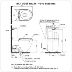 Bồn cầu TOTO 2 khối CS761DT5 (Nắp TC384CVK)