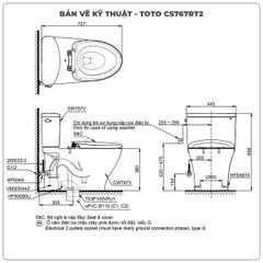 Bồn cầu TOTO 2 khối CS767RT2 (Nắp TC393VS)
