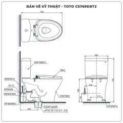 Bồn cầu TOTO 2 khối CS769DRT2 (Nắp TC393VS)