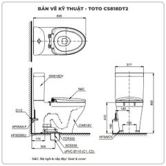 Bồn cầu TOTO 2 khối CS818DT2 (Nắp TC393VS)