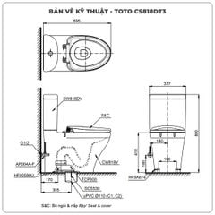 Bồn cầu TOTO 2 khối CS818DT3 (Nắp TC385VS)
