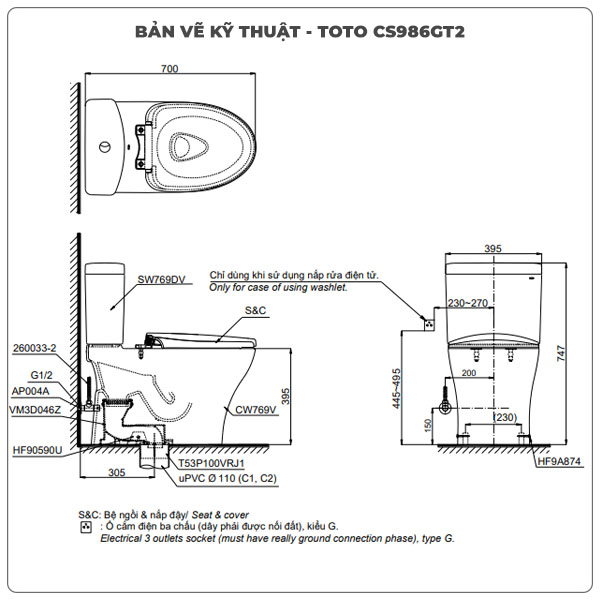 Bồn cầu TOTO 2 khối CS986GT2