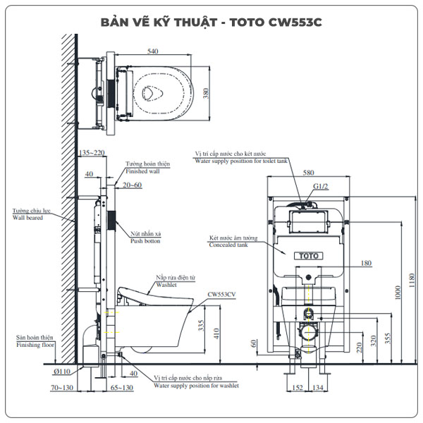 Bồn cầu treo tường TOTO CW553C/TCF34570GAA/WH172AAT/MB175M nắp điện tử