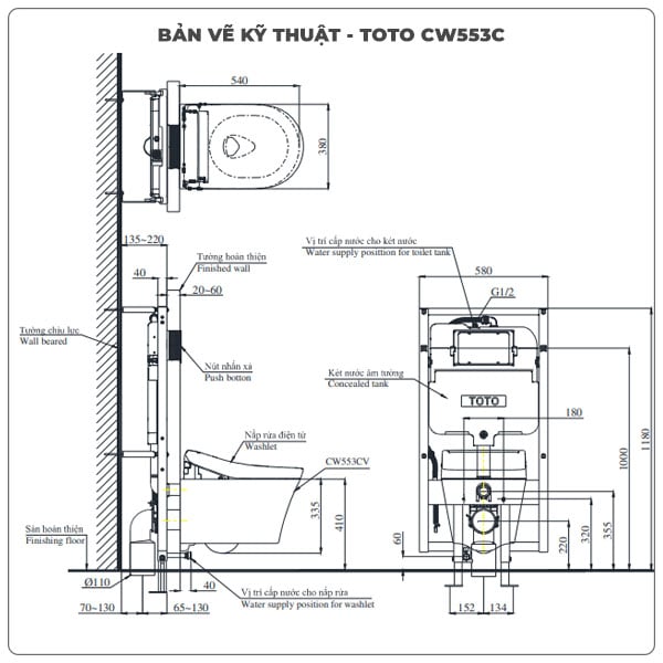 Bồn cầu treo tường TOTO CW553C/TCF33370GAA/WH172AT/MB175M nắp điện tử