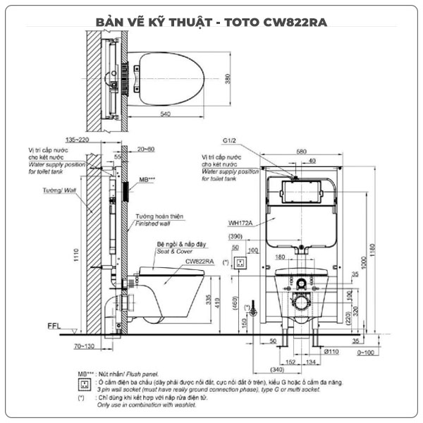 Bồn cầu treo tường TOTO CW822RA/TC385VS/WH172A/MB175M