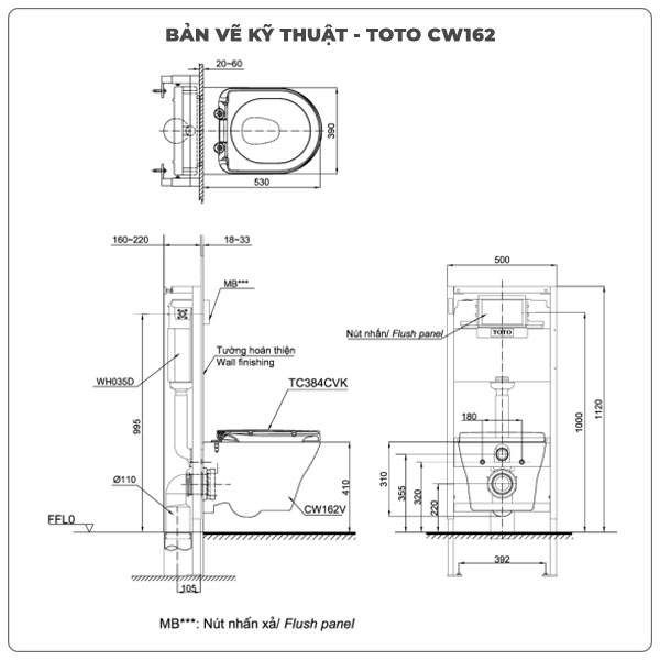 Thân bồn cầu treo tường TOTO CW162/TC384CVK