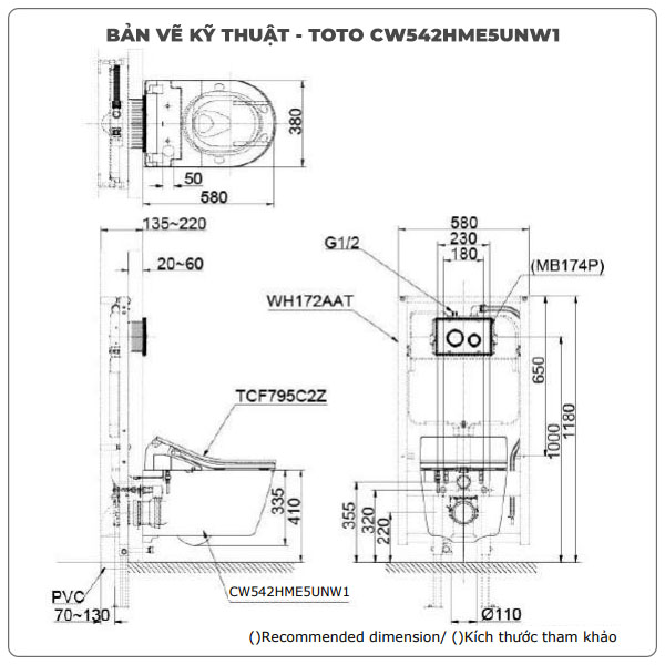 Bồn cầu treo tường TOTO CW542ME5UNW1/TC513A