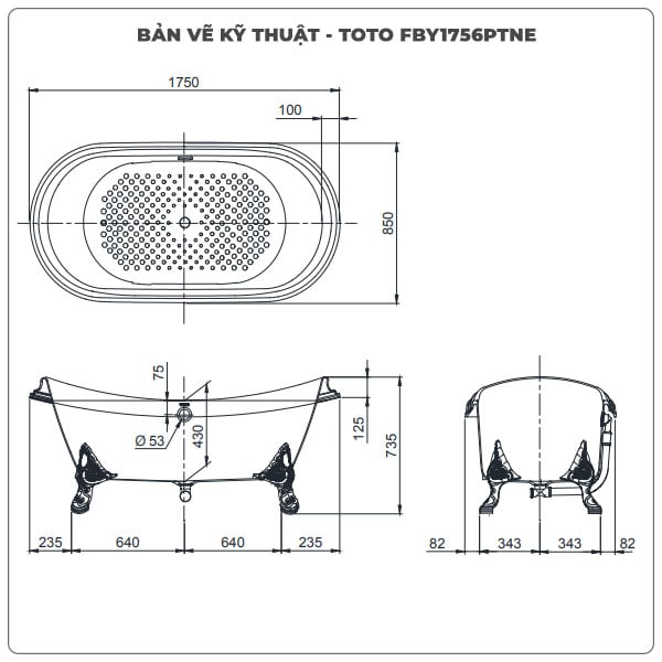 Bồn tắm đặt sàn TOTO FBY1756PTNE
