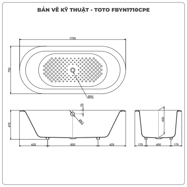 Bồn tắm xây TOTO FBYN1710CPE