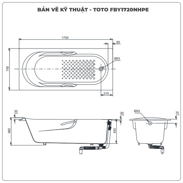 Bồn tắm xây TOTO FBY1720NHPE