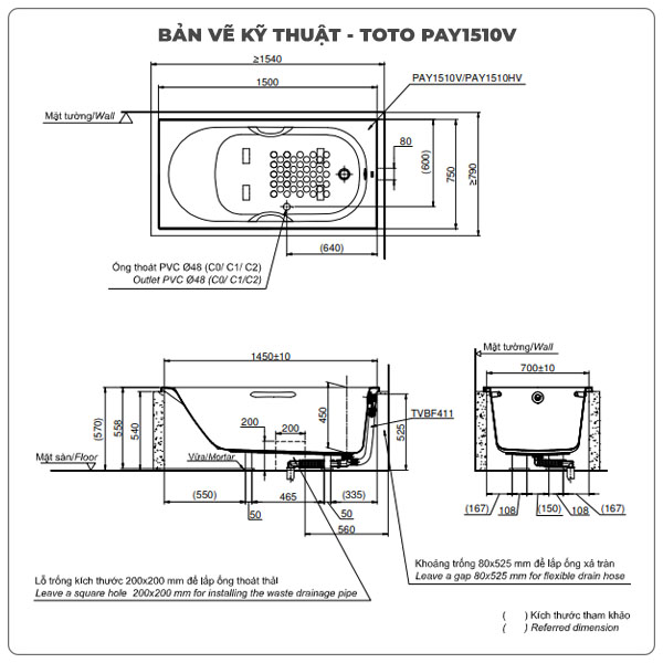 Bồn tắm xây TOTO PAY1510V