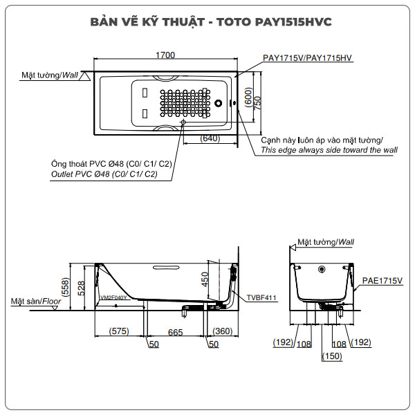 Bồn tắm chân yếm TOTO PAY1515HVC