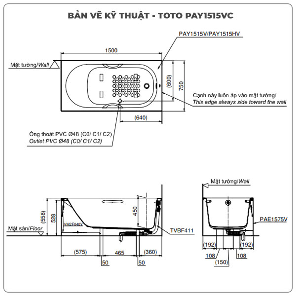 Bồn tắm chân yếm TOTO PAY1515VC